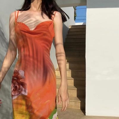 Nueva moda sexy sin espalda vestido con correa de impresión personalizada