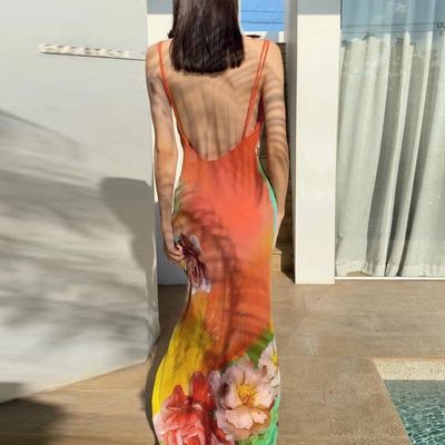 Nueva moda sexy sin espalda vestido con correa de impresión personalizada