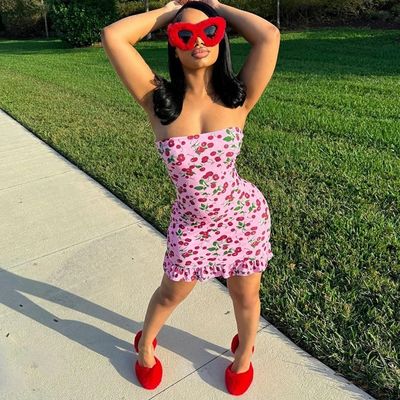 Nueva moda Impresión personalizada Sexy vestido sin correas de encaje