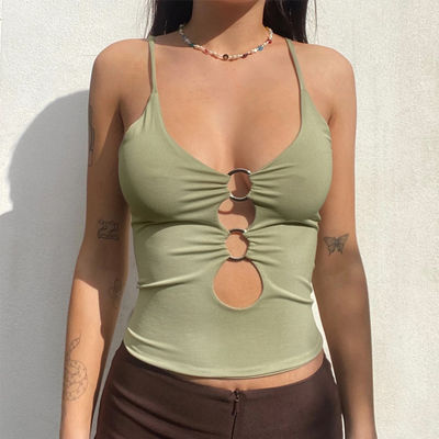 Vestido de camiseta de moda de verano con corte en el pecho y el abdomen