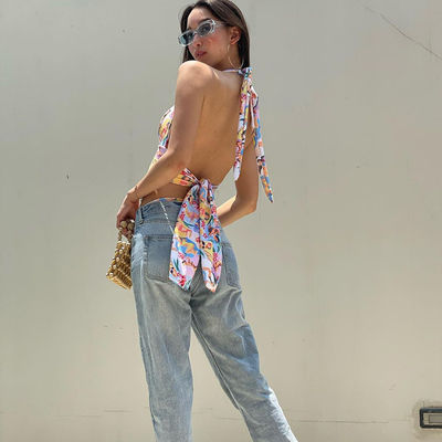Vestido de cuerda de impresión de cinturón de mujer explosivo de verano