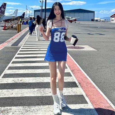 Verano Nueva Moda Sexy Estricta Impresión Envuelva de la falda de la cadera + Gaze chaleco de manga corta