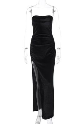 Verano Nueva Moda Sexy Slit Slim Plissado vestido sin correas