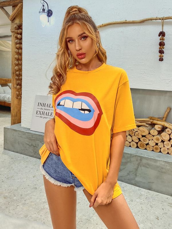 Camiseta con decal con estilo y confortable Camiseta de algodón suelta de mujer Camisetas de algodón sueltas Camisetas de algodón sueltas de algodón