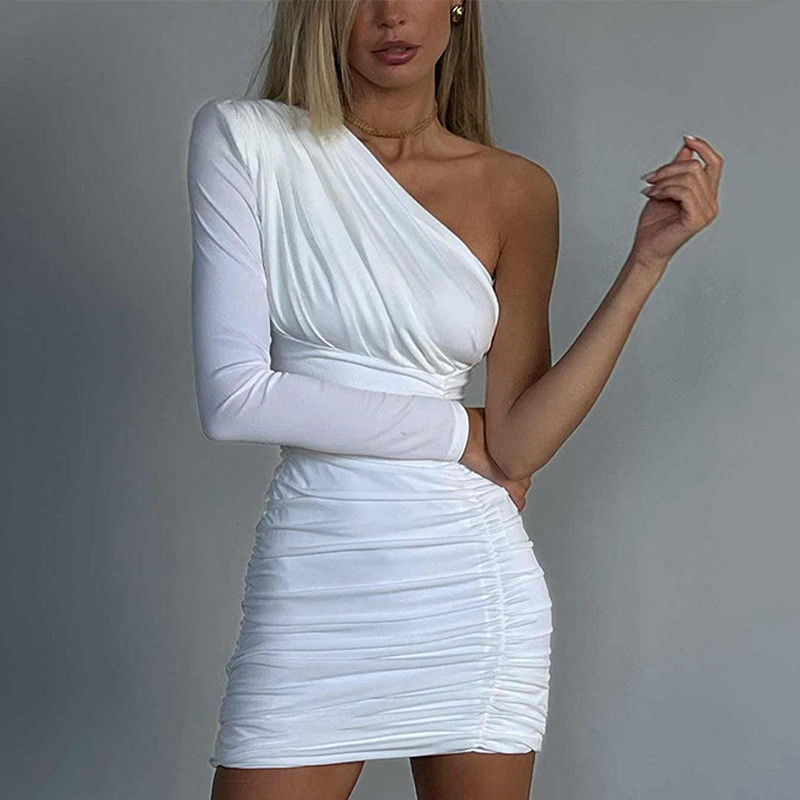 Vestido de moda con una sola espalda, con tubo, delgado, con una sola espalda, con una sola espalda, con manga larga, con una sola espalda