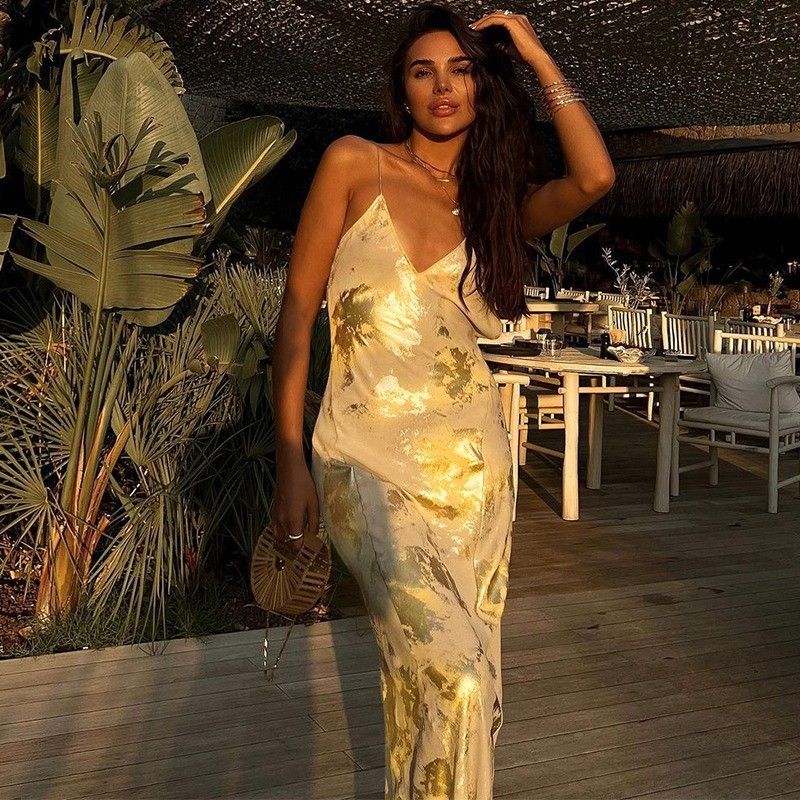 Tamaño XL Sexy Slip Dress Moda Sexy sin espalda Hot Gold Slip Dress