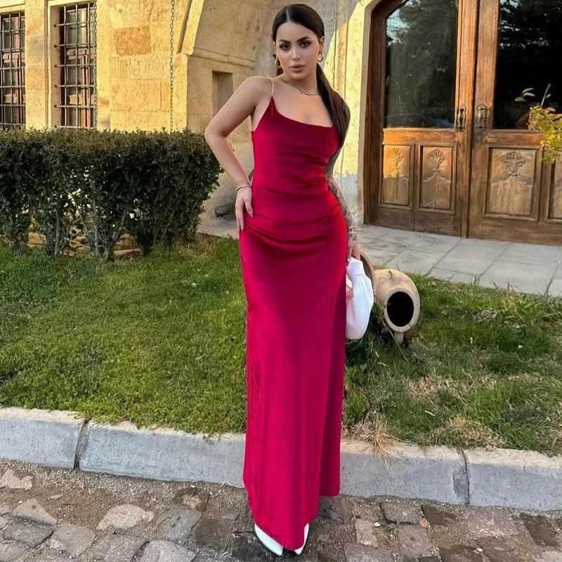 Alta sensibilidad personalizada nueva moda sexy correa correa vestido de color sólido
