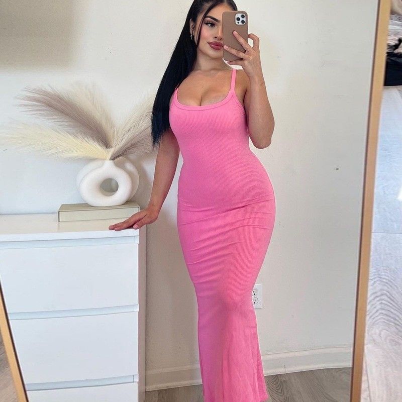 Primavera verano nueva moda sexy sin espalda delgada de color sólido vestido de correa se puede personalizar en cualquier color
